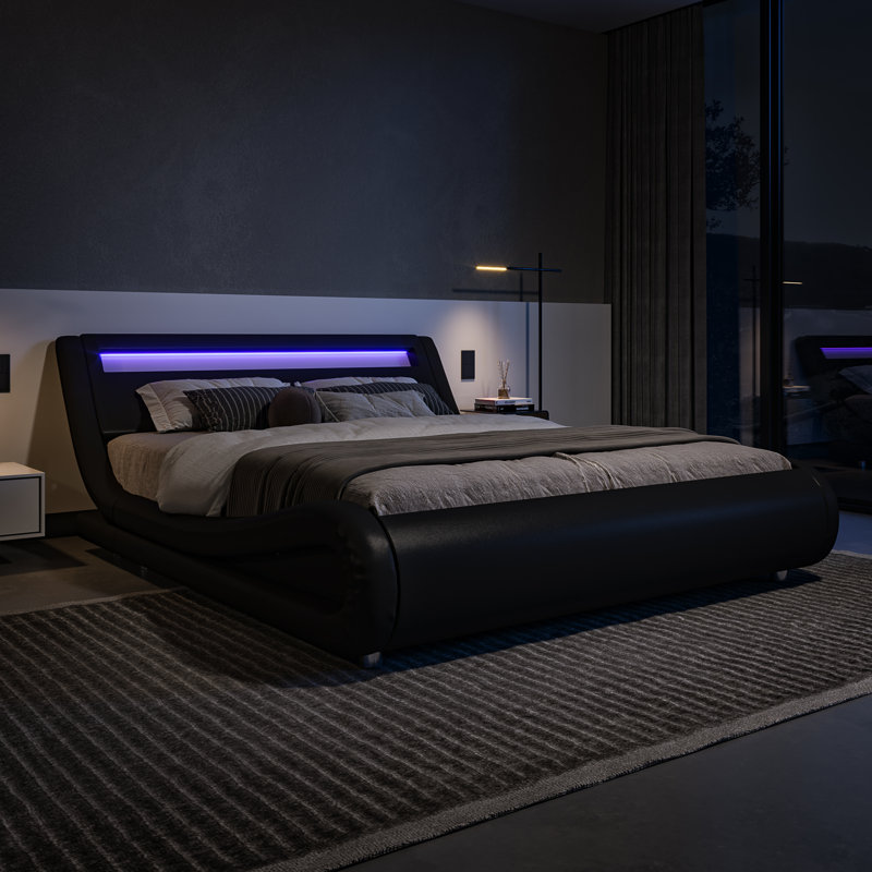 Charlesten Vegan Leather Metal Platform Bed Wade Logan Color Black Size King